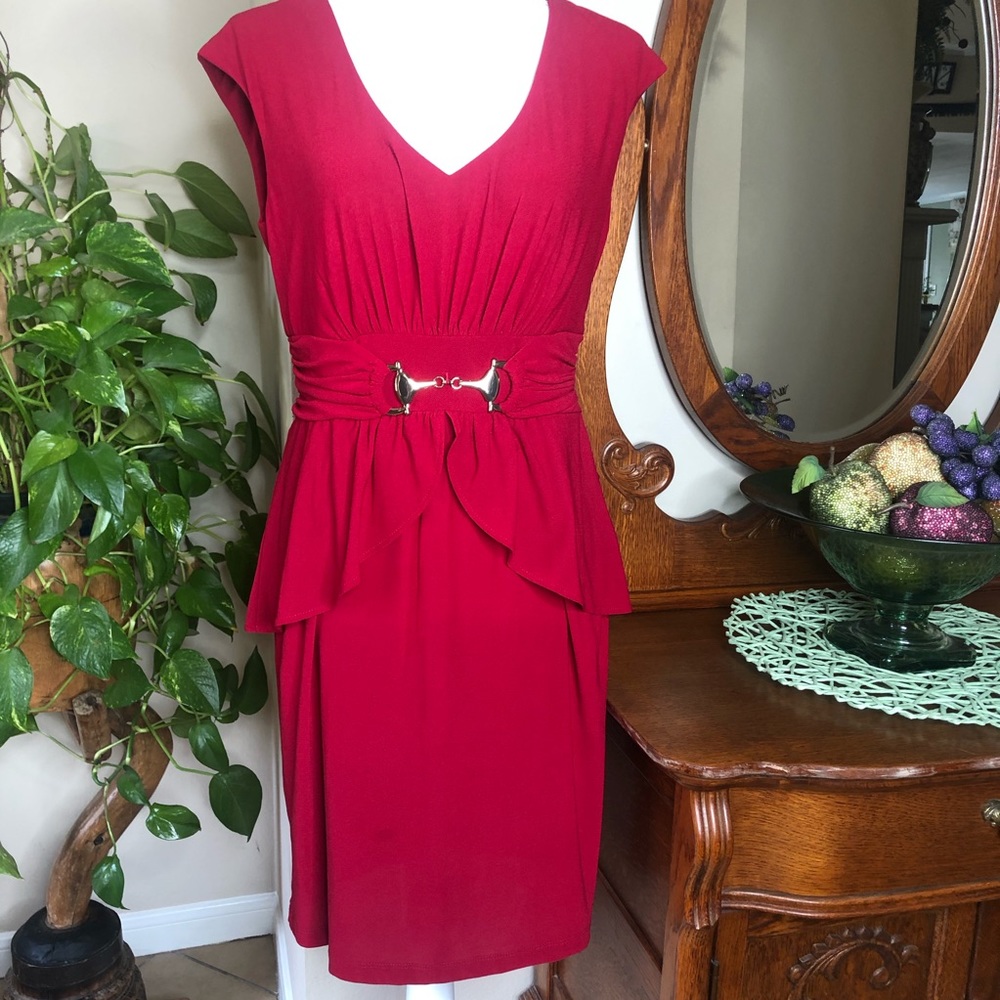 Colleen Hope Collection Red Peplum Cap sleeve Dress Size M